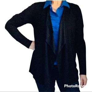 VERVE AMI Women’s Black Waterfall Sueded Front Cardigan Size L